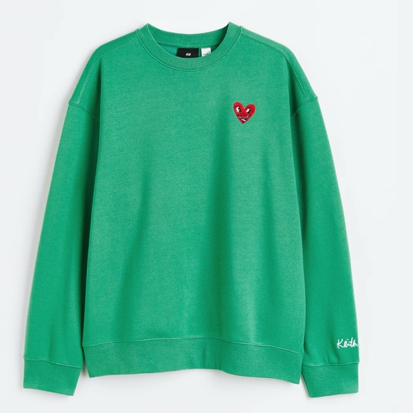 H&M x Keith Haring Heart Embroidered Loose Fit Sweatshirt XS - Picture 1 of 7